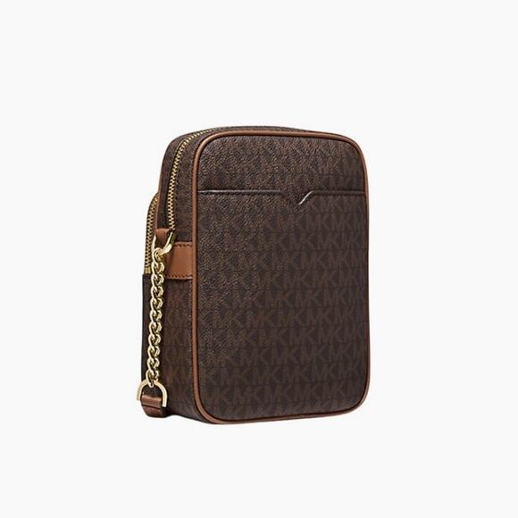 MICHAEL KORS Jet Set Travel Medium Logo Crossbody Bag MK Print Brown NWT - Picture 8 of 9